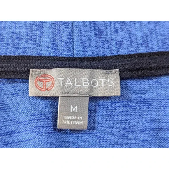 T by Talbots Open Front Cardigan Sweater Medium Blue Pockets Roll Tab Sleeves - Picture 6 of 9